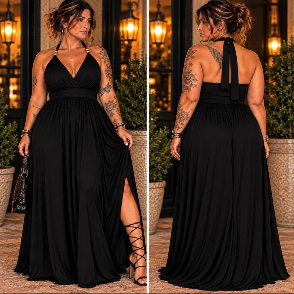 SCARLETT BLACK HALTER MAXI DRESS – WOMEN’S SIZE 14